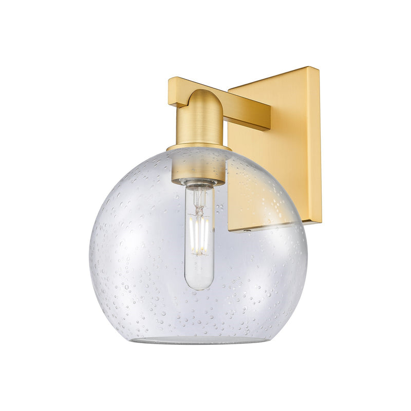 Innovations Athens 8in 1-Light Wall Sconce | Industrial Satin Gold Steel and Seedy Glass | Entryway & Hallway Accent | 8 x 8.5 x | Model 716-1W-SG-G124-8