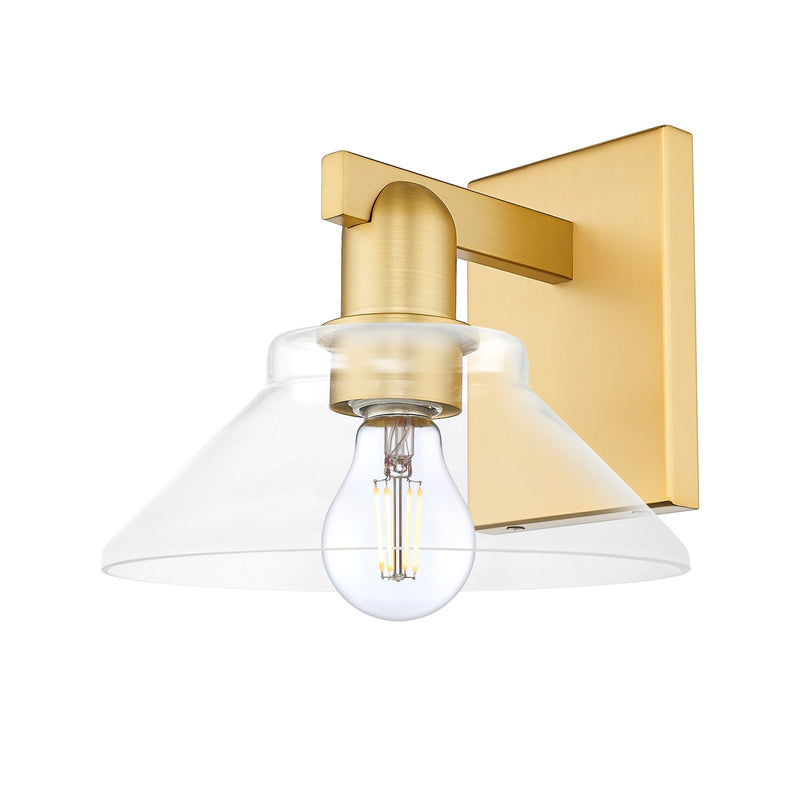 Innovations Orwell 8in 1-Light Wall Sconce | Industrial Satin Gold Steel and Clear Glass | Living Room & Hallway Accent | 8.38 x | Model 716-1W-SG-G132