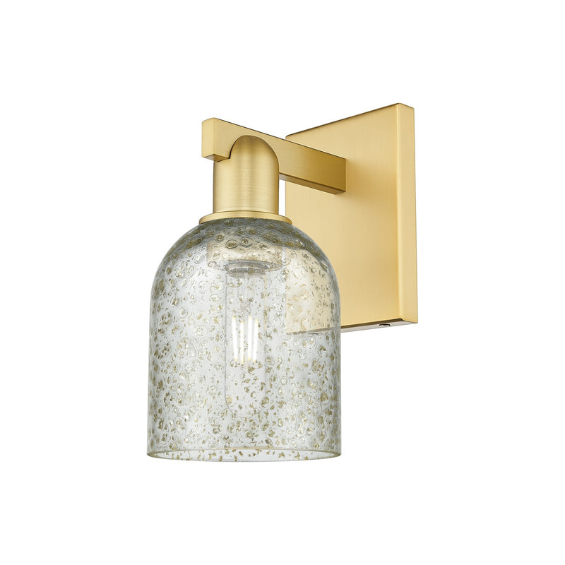 Innovations Caledonia 5in 1-Light Wall Sconce | Industrial Satin Gold Steel and Mica Glass | Entryway & Hallway Accent | 5 x 7 x | Model 716-1W-SG-G259