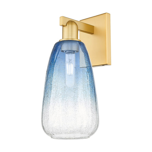 Innovations Brookhaven Almond 6in 1-Light Wall Sconce | Industrial Satin Gold Steel and Sapphire Blue Glass | Bathroom Vanity & | Model 716-1W-SG-G480-6SB