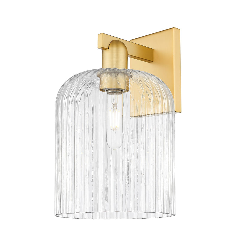 Innovations Bridal Veil 8in 1-Light Wall Sconce | Industrial Satin Gold Steel and Clear Ribbed Glass | Entryway & Hallway | Model 716-1W-SG-G559-8CL