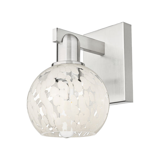 Innovations Lighting Arcadia 1-Light Wall Sconce | Industrial Brushed Satin Nickel and White Mouchette Glass | Bedroom & | Model 716-1W-SN-G1216-6WM