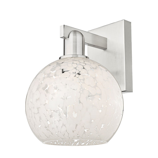 Innovations Lighting Arcadia 8in 1-Light Wall Sconce | Industrial Brushed Satin Nickel and White Mouchette Glass | Living Room | Model 716-1W-SN-G1216-8WM