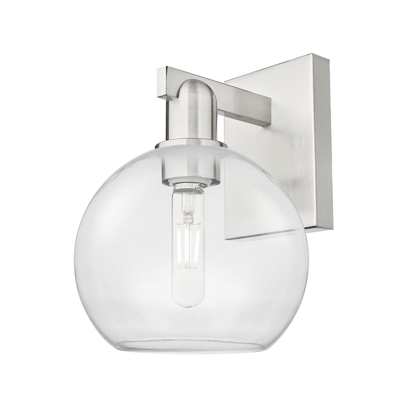 Innovations Athens 8in 1-Light Wall Sconce | Industrial Brushed Satin Nickel Steel and Clear Glass | Bathroom & Hallway Accent | Model 716-1W-SN-G122-8
