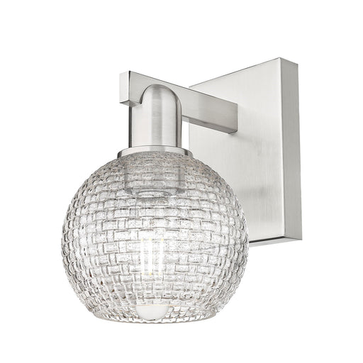 Innovations Athens 1-Light Wall Sconce | Industrial Brushed Satin Nickel and Clear Basket Weave Glass | Bathroom & Hallway | Model 716-1W-SN-G122C-6CL