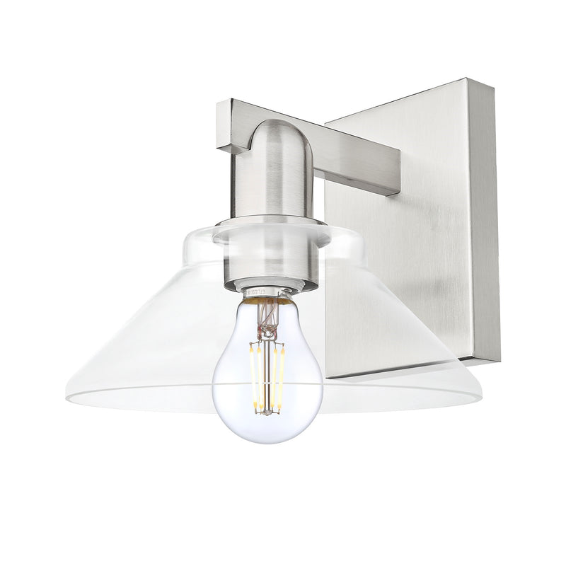 Innovations Orwell 8in 1-Light Wall Sconce | Industrial Brushed Satin Nickel Steel and Clear Glass | Hallway & Bathroom Accent | Model 716-1W-SN-G132
