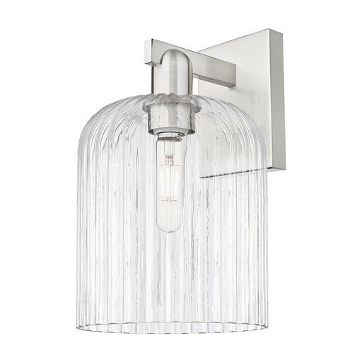 Innovations Bridal Veil 8in 1-Light Wall Sconce | Industrial Brushed Satin Nickel and Clear Ribbed Glass | Hallway & Bathroom | Model 716-1W-SN-G559-8CL