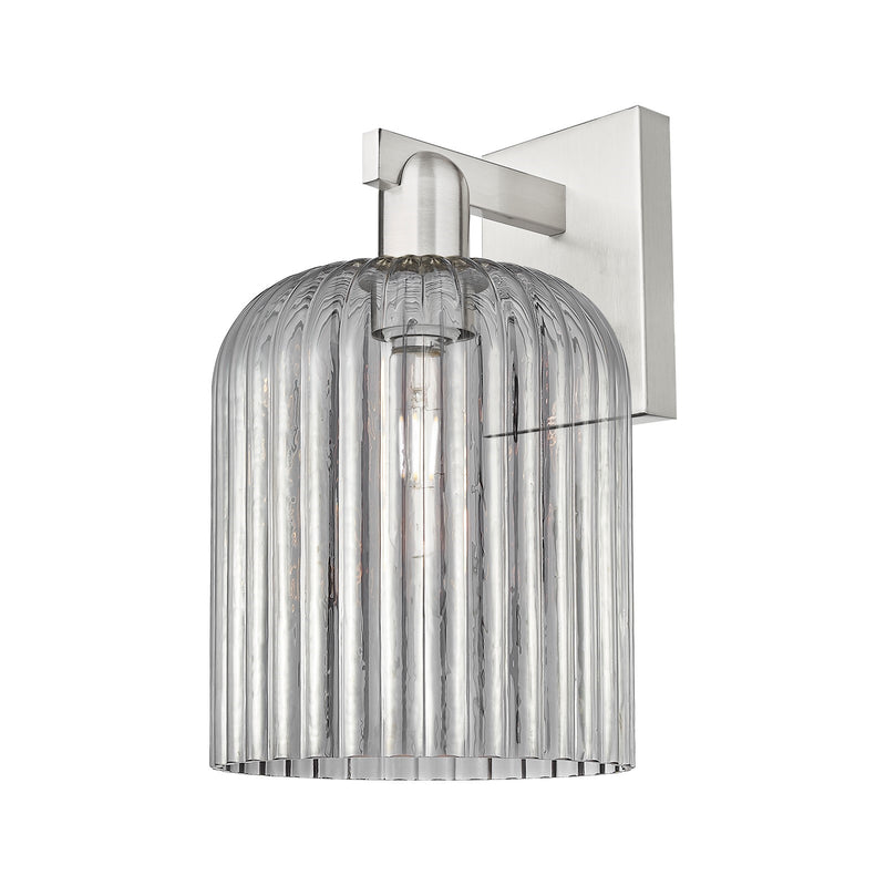 Innovations Bridal Veil 8in 1-Light Wall Sconce | Industrial Brushed Satin Nickel and Light Smoke Ribbed Glass | Hallway & | Model 716-1W-SN-G559-8SM