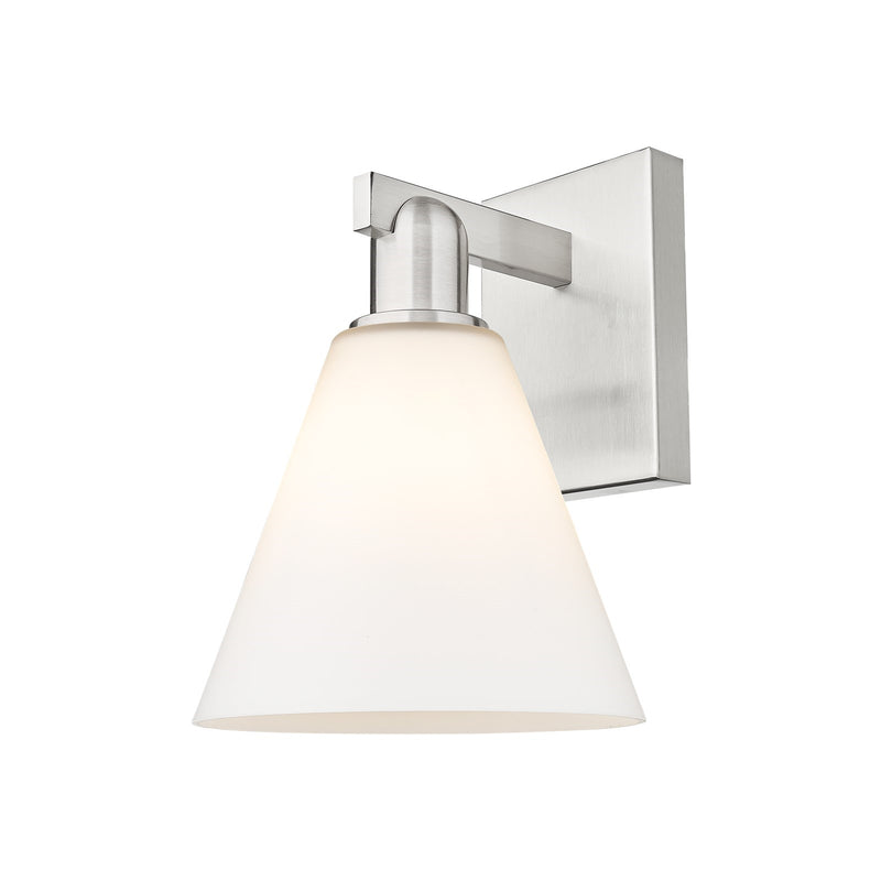 Innovations Berkshire Glass 8in 1-Light Wall Sconce | Industrial Brushed Satin Nickel and Matte White Glass | Entryway & Hallway | Model 716-1W-SN-GBC-81