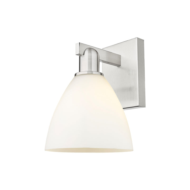 Innovations Bristol 7.5in 1-Light Wall Sconce | Industrial Brushed Satin Nickel and Matte White Glass | Bathroom & Hallway | Model 716-1W-SN-GBD-751