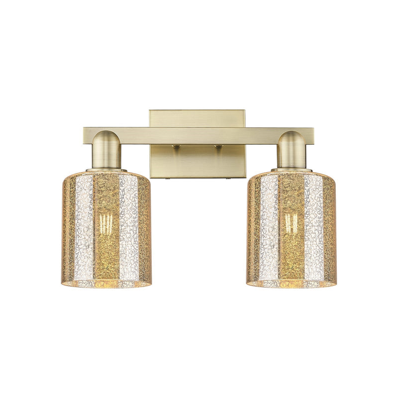 Innovations Cobbleskill 16in 2-Light Bath Vanity Light | Industrial Antique Brass and Mercury Glass | Bathroom Vanity | 16 x 10.75 | Model 716-2W-AB-G116