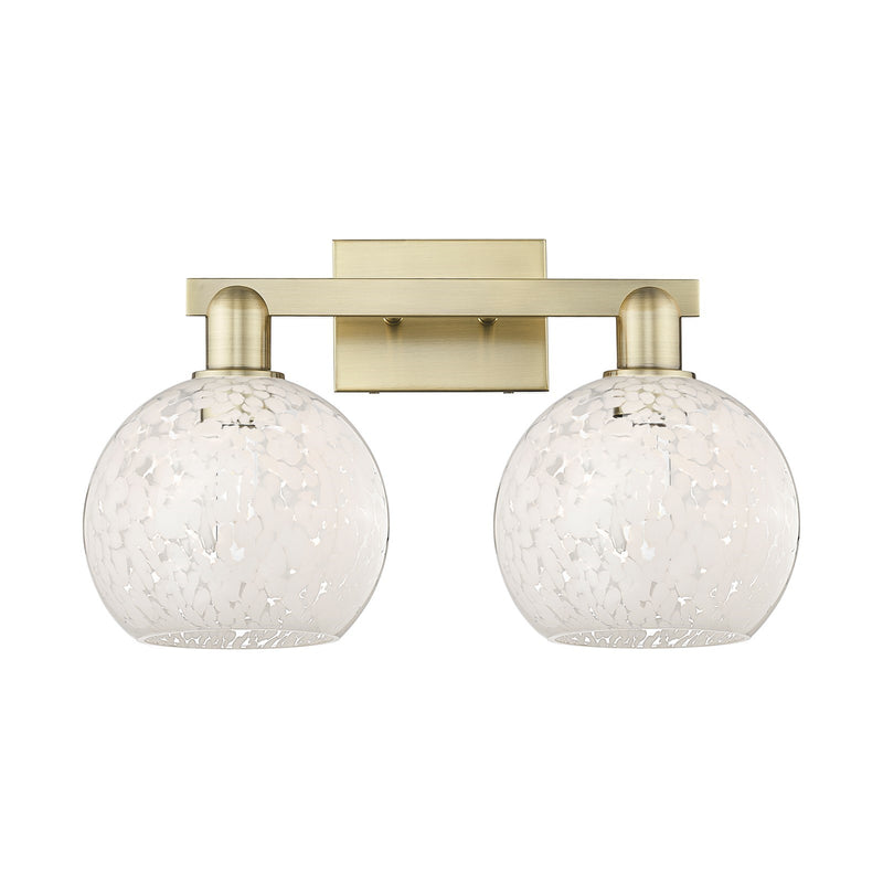 Innovations Lighting White Mouchette 19in 2-Light Bath Vanity | Industrial Antique Brass and White Glass | Bathroom Vanity & | Model 716-2W-AB-G1216-8WM