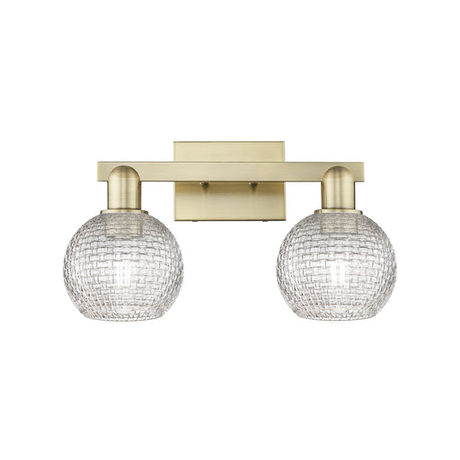 Innovations Athens 17in 2-Light Bath Vanity | Industrial Antique Brass and Clear Basket Weave Glass | Bathroom Vanity Light | Model 716-2W-AB-G122C-6CL