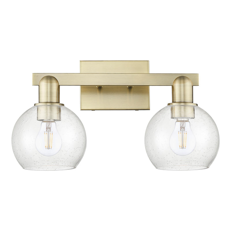 Innovations Athens 17in 2-Light Bath Vanity Light | Industrial Antique Brass Steel and Seedy Glass | Bathroom Vanity & Powder | Model 716-2W-AB-G124-6