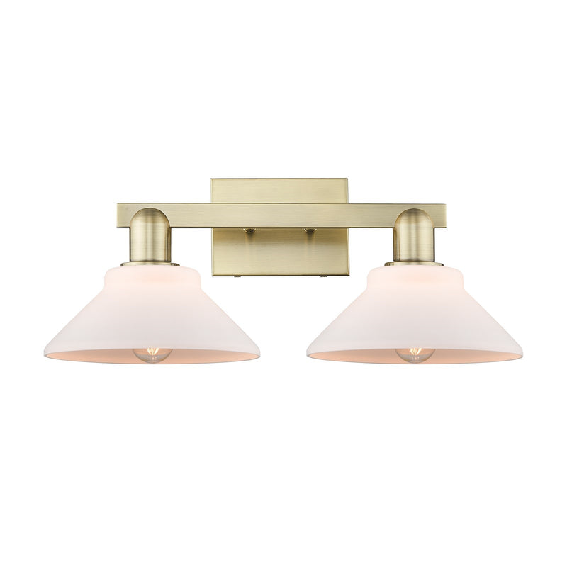 Innovations Orwell 19in 2-Light Bath Vanity Light | Industrial Antique Brass and Matte White Glass | Bathroom Vanity | 19.38 x 8.75 | Model 716-2W-AB-G131