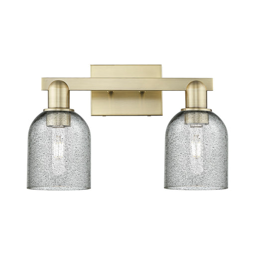 Innovations Caledonia 16in 2-Light Bath Vanity Light | Industrial Antique Brass and Charcoal Glass | Bathroom Vanity | 16 x 10.75 x | Model 716-2W-AB-G257