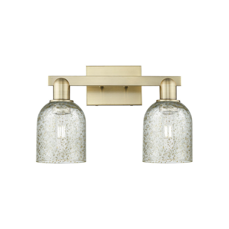 Innovations Caledonia 16in 2-Light Bath Vanity Light | Industrial Antique Brass Steel and Mica Glass | Bathroom Vanity & Powder | Model 716-2W-AB-G259