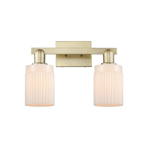 Innovations Hadley 2-Light 16in Bath Vanity Light | Industrial Antique Brass Steel and Matte White Ribbed Glass | Bathroom Vanity | Model 716-2W-AB-G341