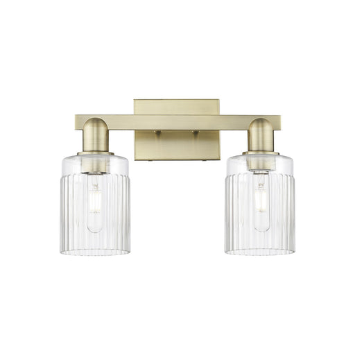 Innovations Hadley 2-Light 16in Bath Vanity Light | Industrial Antique Brass Steel and Clear Ribbed Glass | Bathroom & Entryway | Model 716-2W-AB-G342
