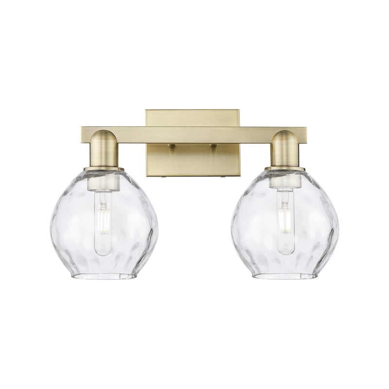 Innovations Waverly 17in 2-Light Bath Vanity Light | Industrial Modern Contempo Antique Brass Steel and Clear Water Glass | Model 716-2W-AB-G362