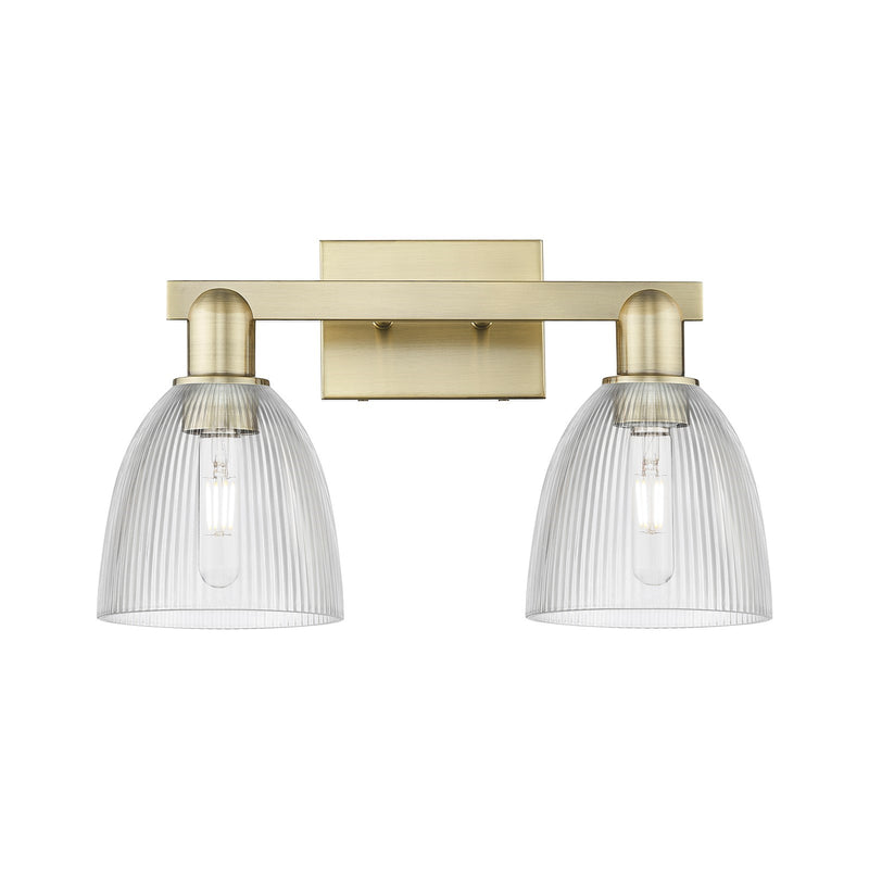 Innovations Castile 17in 2-Light Bath Vanity Light | Industrial Antique Brass Steel and Clear Glass | Bathroom Vanity | 17 x 10.75 | Model 716-2W-AB-G382