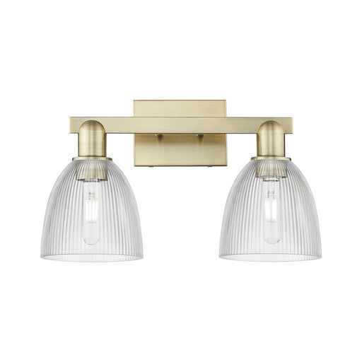 Innovations Castile 17in 2-Light Bath Vanity Light | Industrial Antique Brass Steel and Clear Glass | Bathroom Vanity | 17 x 10.75 | Model 716-2W-AB-G382
