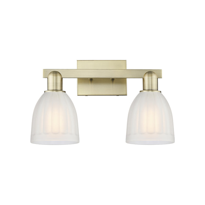 Innovations Brookfield 17in 2-Light Bath Vanity | Industrial Antique Brass and White Ribbed Glass | Bathroom Vanity Light | 16.75 x | Model 716-2W-AB-G441