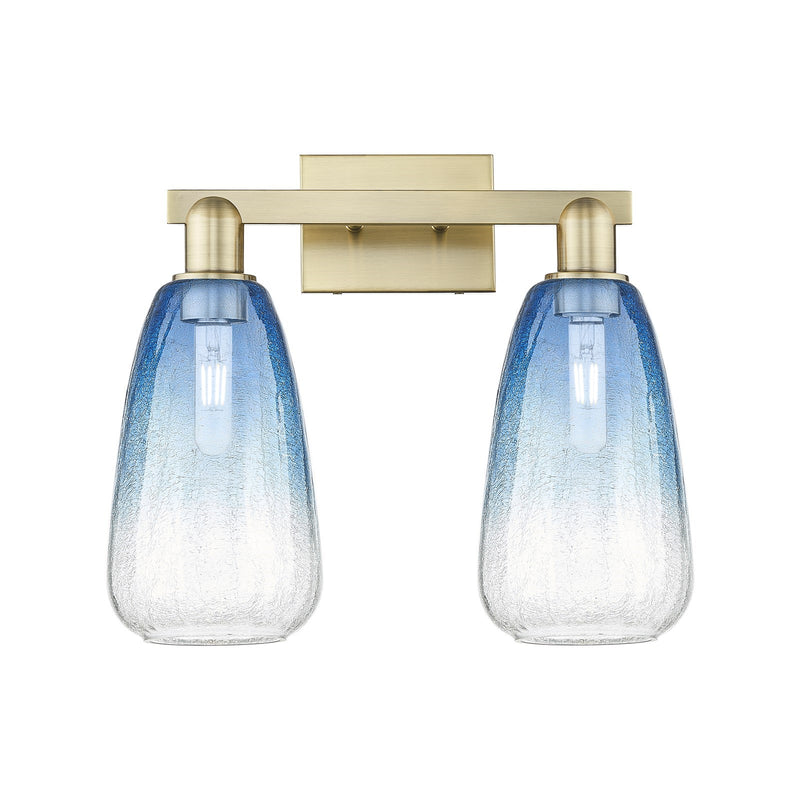 Innovations Brookhaven Almond 17in 2-Light Bath Vanity Light | Industrial Antique Brass Steel and Sapphire Blue Glass | Model 716-2W-AB-G480-6SB