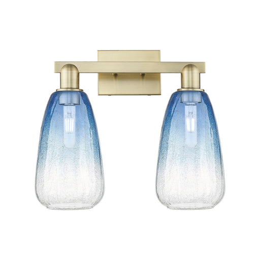 Innovations Brookhaven Almond 17in 2-Light Bath Vanity Light | Industrial Antique Brass Steel and Sapphire Blue Glass | Model 716-2W-AB-G480-6SB