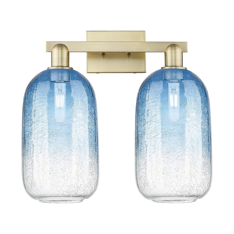 Innovations Brookhaven Cloche 18in 2-Light Bath Vanity Light | Industrial Antique Brass Steel and Sapphire Blue Glass | Model 716-2W-AB-G482-7SB