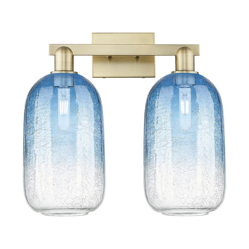 Innovations Brookhaven Cloche 18in 2-Light Bath Vanity Light | Industrial Antique Brass Steel and Sapphire Blue Glass | Model 716-2W-AB-G482-7SB