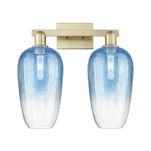 Innovations Brookhaven Flute 18in 2-Light Bath Vanity Light | Industrial Antique Brass and Sapphire Blue Glass | Bathroom | Model 716-2W-AB-G484-7SB