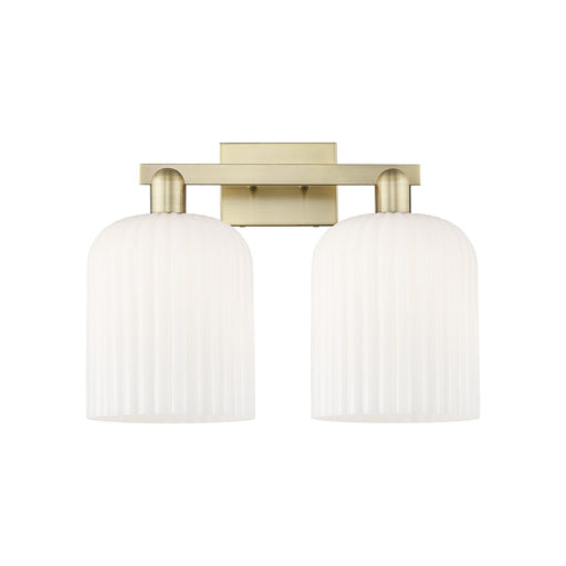 Innovations Bridal Veil 19in 2-Light Bath Vanity Light | Industrial Antique Brass and Gloss White Ribbed Glass | Bathroom | Model 716-2W-AB-G559-8GWH