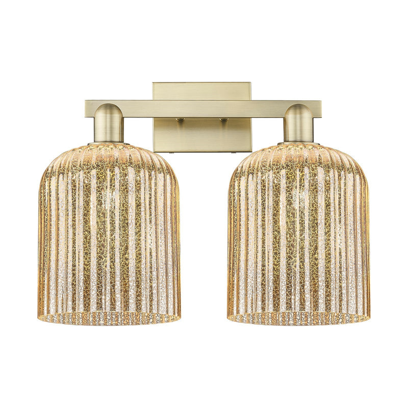 Innovations Bridal Veil 19in 2-Light Bath Vanity | Industrial Antique Brass and Mercury Ribbed Glass | Bathroom Vanity & Powder | Model 716-2W-AB-G559-8ME