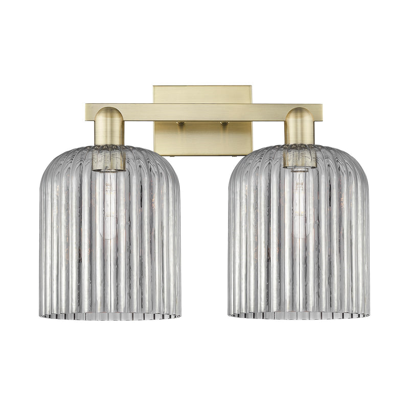 Innovations Bridal Veil 19in 2-Light Bath Vanity | Industrial Antique Brass Steel and Light Smoke Ribbed Glass | Bathroom | Model 716-2W-AB-G559-8SM