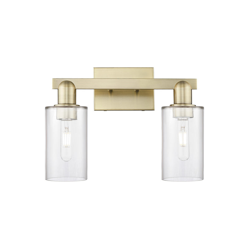 Innovations Clymer 15in 2-Light Bath Vanity Light | Industrial Antique Brass and Clear Glass | Bathroom Vanity | 14.88 x 10.62 x | Model 716-2W-AB-G802