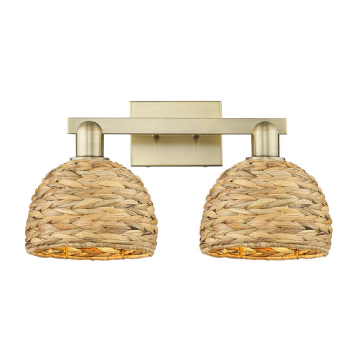Innovations Woven Rattan 19in 2-Light Bath Vanity Light | Industrial Antique Brass Steel and Natural Fiber Shade | Bathroom | Model 716-2W-AB-RBD-8-NAT
