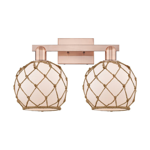 Innovations Farmhouse Rope 19in 2-Light Bath Vanity | Industrial Antique Copper Steel and White Frosted Glass with Brown Rope | Model 716-2W-AC-G121-8RB