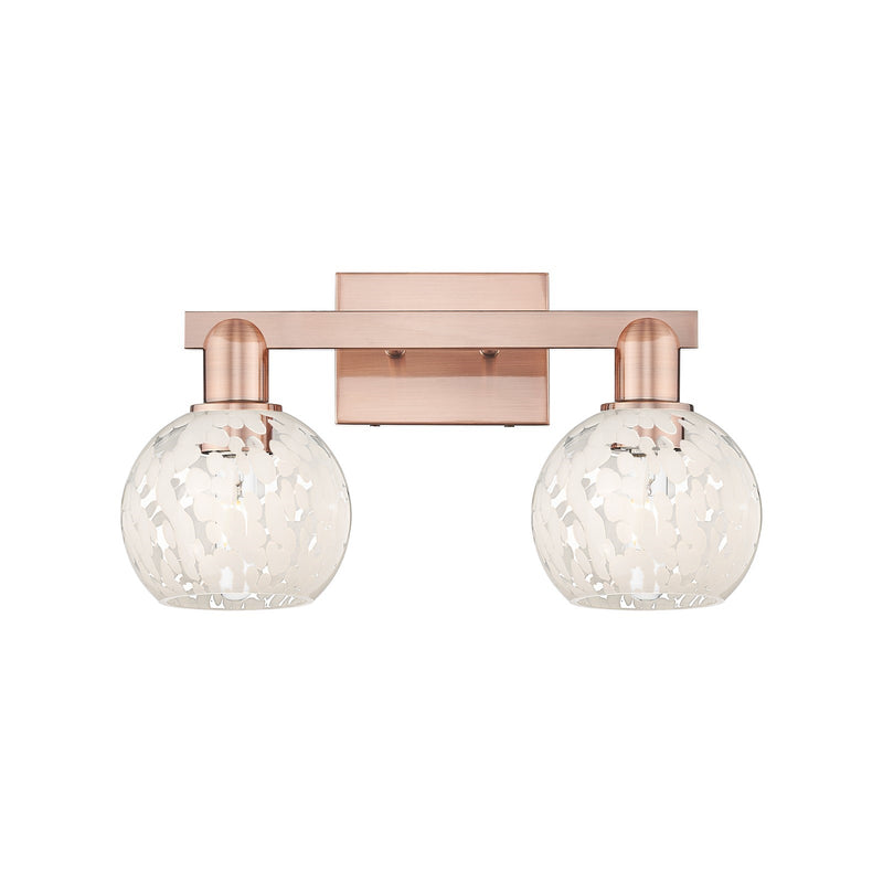Innovations Lighting White Mouchette 17in 2-Light Bath Vanity | Industrial Antique Copper and White Mouchette Glass | Bathroom | Model 716-2W-AC-G1216-6WM