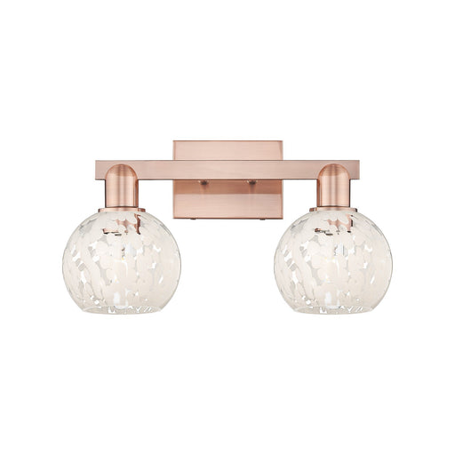Innovations Lighting White Mouchette 17in 2-Light Bath Vanity | Industrial Antique Copper and White Mouchette Glass | Bathroom | Model 716-2W-AC-G1216-6WM
