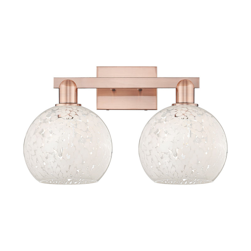 Innovations Lighting White Mouchette 19in 2-Light Bath Vanity | Industrial Modern Antique Copper and White Glass | Bathroom & | Model 716-2W-AC-G1216-8WM