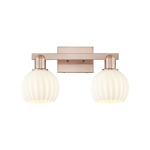 Innovations Lighting White Venetian 17in 2-Light Bath Vanity | Industrial Antique Copper Steel and White Venetian Glass | Model 716-2W-AC-G1217-6WV