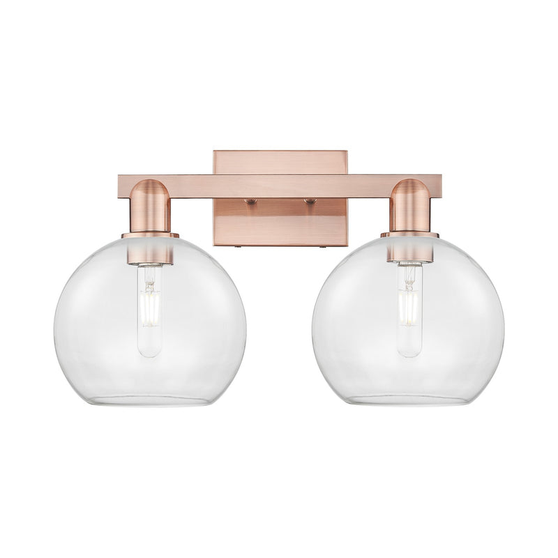 Innovations Athens 19in 2-Light Bath Vanity Light | Industrial Antique Copper Steel and Clear Glass | Bathroom Vanity & Powder | Model 716-2W-AC-G122-8