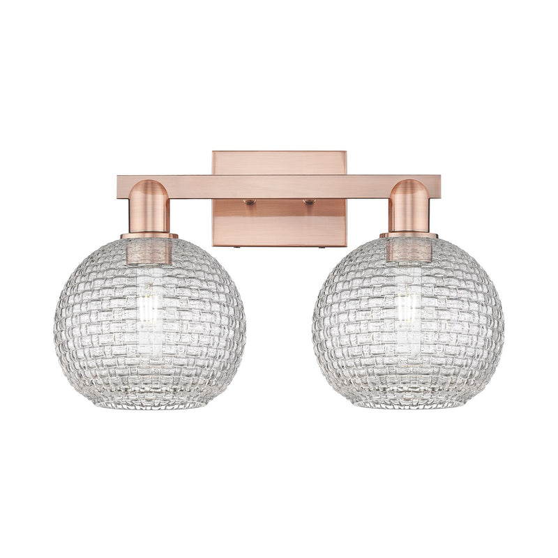 Innovations Athens 19in 2-Light Bath Vanity Light | Industrial Antique Copper Steel and Clear Basket Weave Glass | Bathroom | Model 716-2W-AC-G122C-8CL