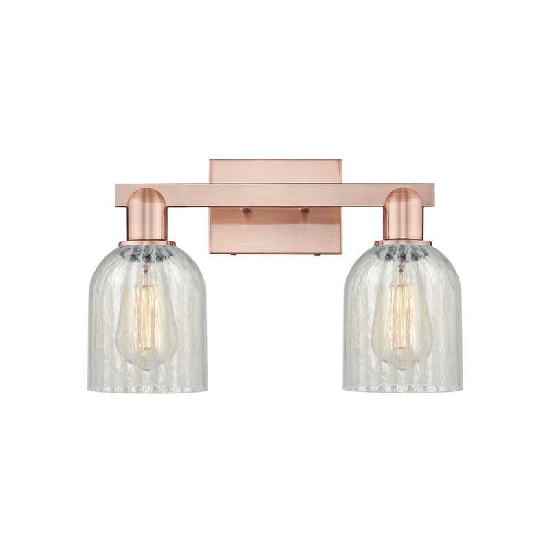 Innovations Caledonia 16in 2-Light Bath Vanity Light | Industrial Modern Antique Copper Steel and Mouchette Glass | Bathroom | Model 716-2W-AC-G2511