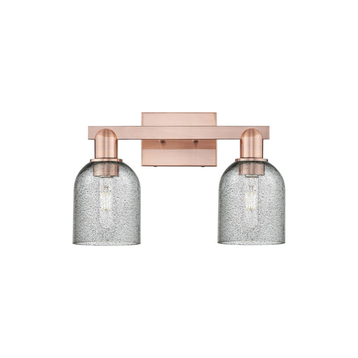 Innovations Lighting Caledonia 16in 2-Light Bath Vanity Light | Industrial Antique Copper Steel and Charcoal Glass | Bathroom | Model 716-2W-AC-G257