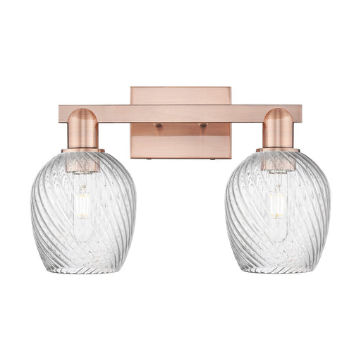 Innovations Salina 2-Light 17in Bath Vanity Light | Industrial Antique Copper Steel and Clear Spiral Fluted Glass | Bathroom Vanity | Model 716-2W-AC-G292