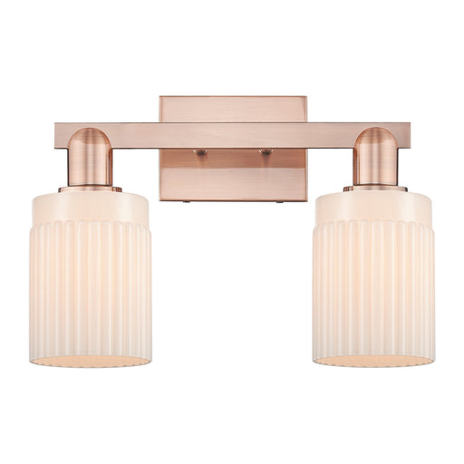 Innovations Hadley 2-Light 16in Bath Vanity Light | Industrial Antique Copper Steel and Matte White Ribbed Glass | Bathroom Vanity | Model 716-2W-AC-G341