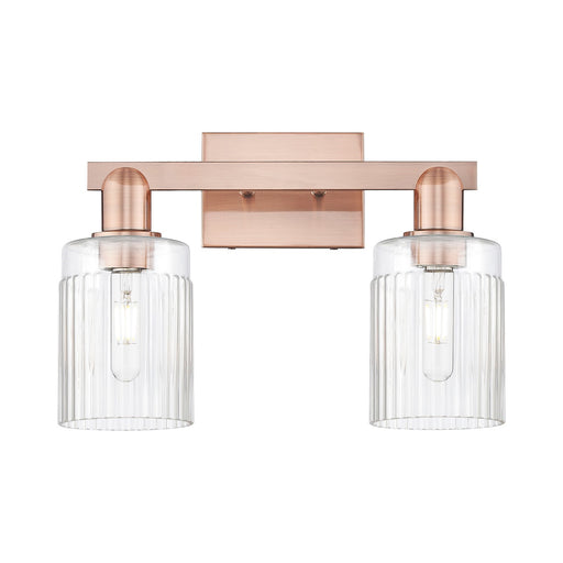 Innovations Hadley 16in 2-Light Bath Vanity Light | Industrial Antique Copper and Clear Ribbed Glass | Damp Rated Bathroom Vanity | Model 716-2W-AC-G342