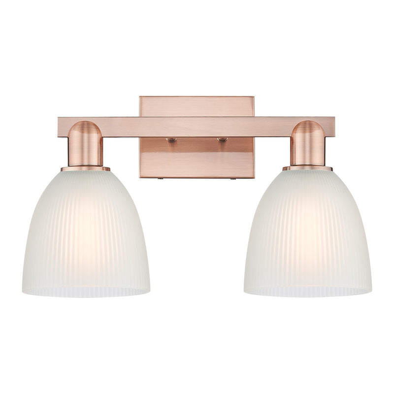 Innovations Castile 17in 2-Light Bath Vanity Light | Industrial Antique Copper and White Glass | Damp-Rated Bathroom Vanity | 17 x | Model 716-2W-AC-G381